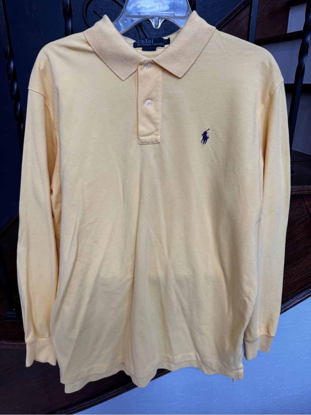Large Polo Ralph Lauren Long Sleeve Polo - Pale Yellow with Navy Logo